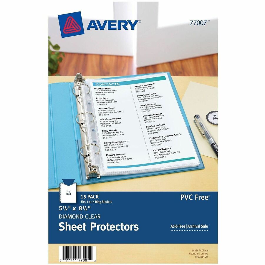 Avery&reg, Mini Diamond Clear Heavyweight Sheet Protectors - 1 x Sheet Capacity - For 5 1/2" x 8 1/2" Sheet - 7 x Holes - 3 x Rings - Ring Binder - Top Loading - Rectangular - Clear - Polypropylene - 15/Bag - 1 Carton