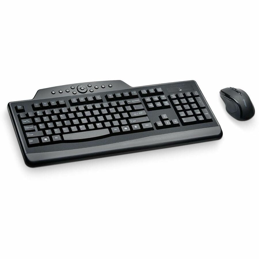 Kensington Pro Fit Media Wireless Desktop Set - USB Wireless RF 2.40 GHz Keyboard - English, French - Black - USB Wireless RF Mouse - Optical - Scroll Wheel - Black - Right-handed for PC - 1 Each