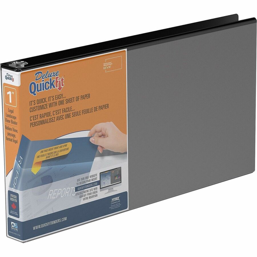 QuickFit 9500 Ring Binder - 1" Binder Capacity - Legal - 8 1/2" x 14" Sheet Size - 200 Sheet Capacity - 3 x 1" Ring - Fastener: Round Ring - Pocket: 2, Internal - Horizontal Orientation - Polypropylene - Black - Recycled - Antimicrobial - 1 Each
