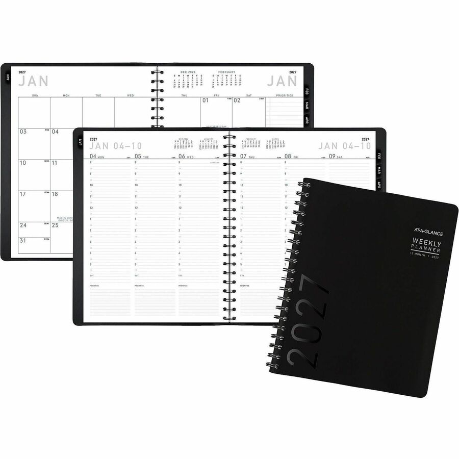 At-A-Glance Contemporary Planner - Large - Julian Dates - Weekly, Monthly - 1 Year - January 2027 to December 2027 - 8:00 AM to 5:30 PM - Half-hourly - 1 Week, 1 Month Double Page Layout - 8 1/4" x 11" Sheet Size - White Sheet - Wire Bound - Simulated...