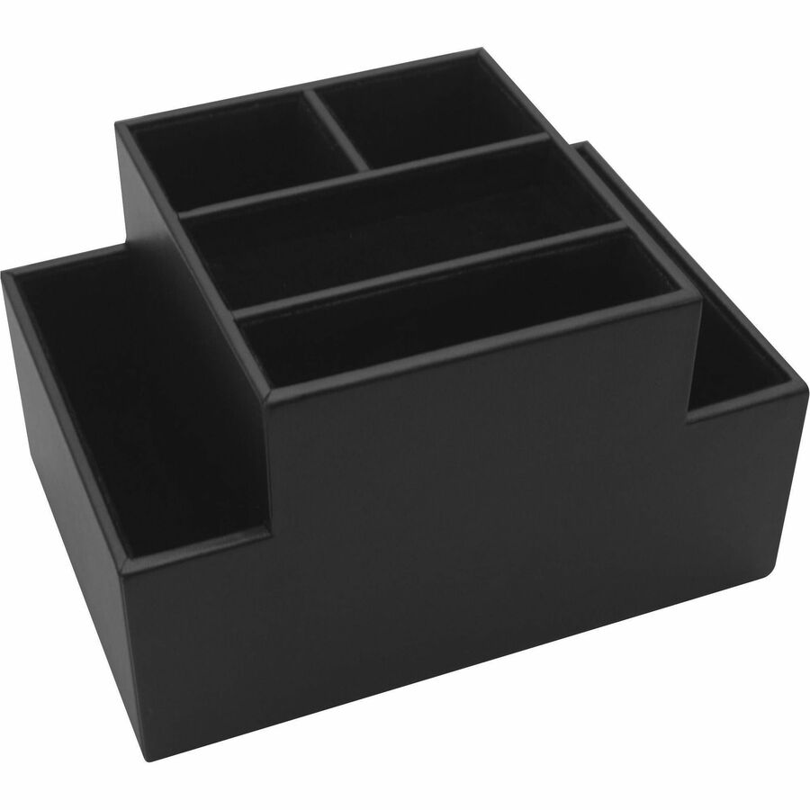 Dacasso Black Leather Desk Supply Organizer - 8 x Coaster - 6 Compartment(s) - Desktop - Black - Top Grain Leather, Velveteen - 1 Each