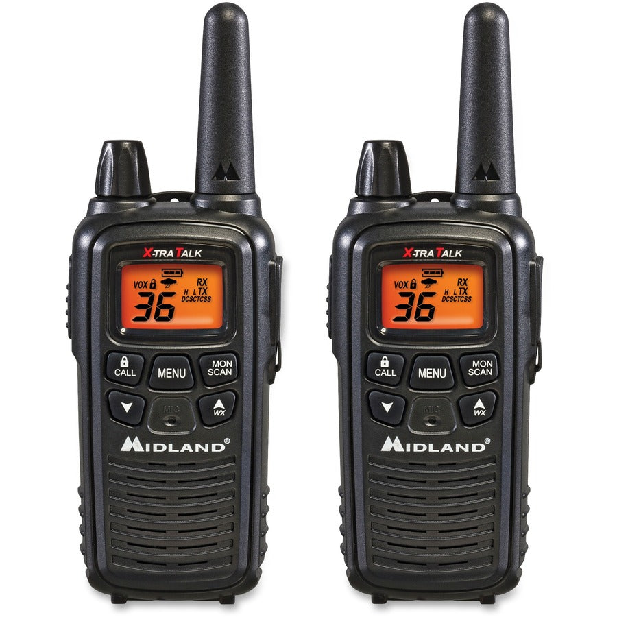 Midland LXT600VP3 Two-Way Radio - 36 Radio Channels - 22 GMRS/FRS - Upto 158400 ft - 121 Total Privacy Codes - Hands-free, Silent Operation - Water Resistant - Black - 1 Each