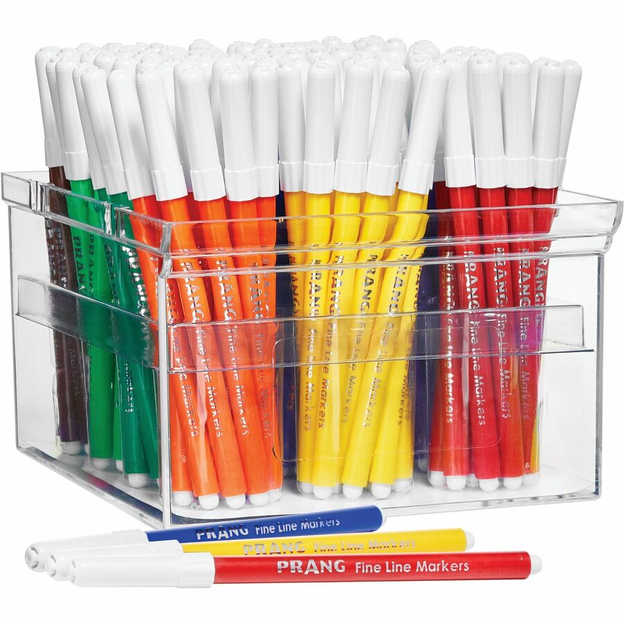 Prang Fineline Art Markers - Red, Blue, Green, Yellow, Orange, Brown, Black, Purple, Gray, Pink, Light Blue, ... Ink - 1 Set