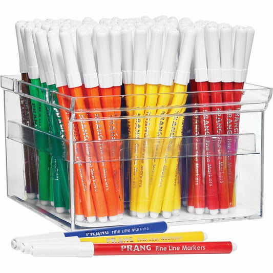 Prang Fineline Art Markers - Red, Blue, Green, Yellow, Orange, Brown, Black, Purple, Gray, Pink, Light Blue, ... Ink - 1 Set