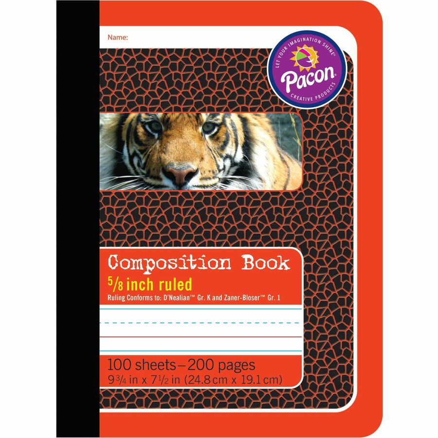 Pacon Primary Journal Dotted Midline Comp Book - 100 Sheets - 0.63" Ruled - 7 1/2" x 9 3/4" Sheet Size - White Paper - Red Cover - 1 Each