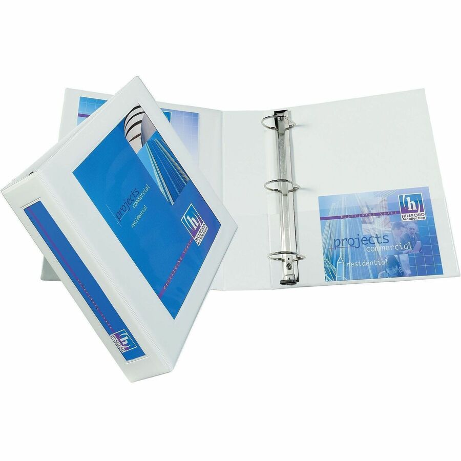 Avery&reg, Heavy-Duty Framed View 3-Ring Binder - 2" Binder Capacity - Letter - 8 1/2" x 11" Sheet Size - 540 Sheet Capacity - 540 x 2" Ring - Fastener: Ring - Pocket: 2, Internal - Vinyl - White - Recycled - Adhesive, Business Card Holder, Clear Overl...