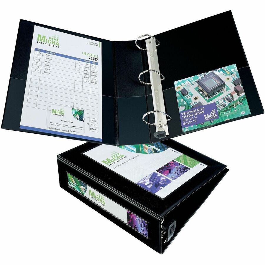 Avery&reg, Heavy-Duty Framed View 3-Ring Binder - 3" Binder Capacity - Letter - 8 1/2" x 11" Sheet Size - 670 Sheet Capacity - 670 x 3" Ring - Fastener: Ring - Pocket: 2, Internal - Vinyl - Black - Recycled - Adhesive, Business Card Holder, Durable, He...
