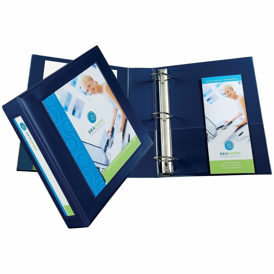 Avery&reg, Heavy-Duty Framed View 3-Ring Binder - 2" Binder Capacity - Letter - 8 1/2" x 11" Sheet Size - 540 Sheet Capacity - 540 x 2" Ring - Fastener: Ring - Pocket: 2, Internal - Vinyl - Navy Blue - Recycled - Adhesive, Business Card Holder, Clear O...