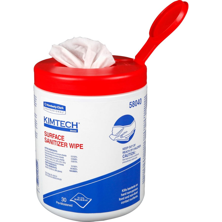 KIMTECH Prep Surface Sanitizer Wipes - For Hard Surface, Nonporous Surface, Rag - 12" Length x 12" Width - Recommended For: Germs Remover, Dirt Remover - Anti-bacterial, Pre-moistened - White - 30/Tub - 1 Each