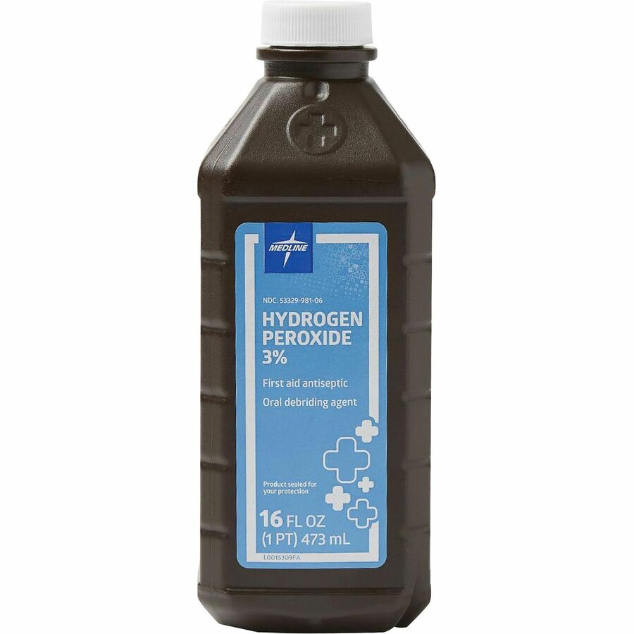 Medline 3 Percent USP Hydrogen Peroxide - For Cut, Skin Abrasion, Burn - 16 fl oz - 1 Each