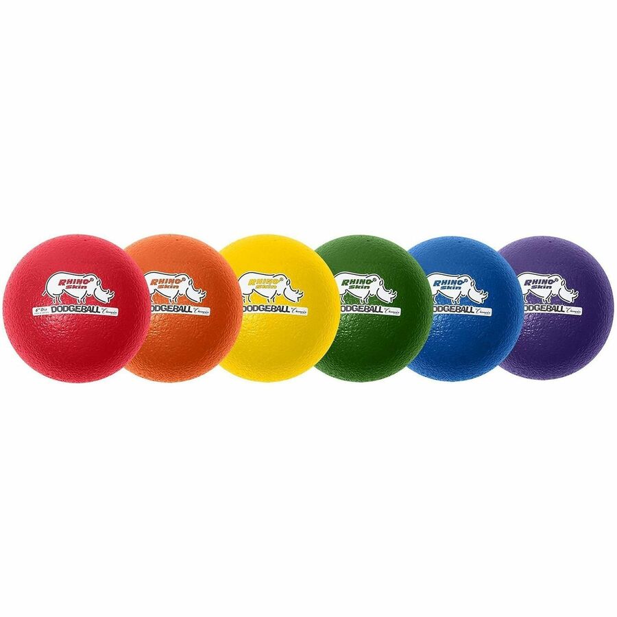 Champion Sports Rhino Skin Low Bounce Dodgeball Set - 6.30" - Low Density Foam - Dodgeball - Red, Orange, Yellow, Green, Blue, Purple - 6 / Set