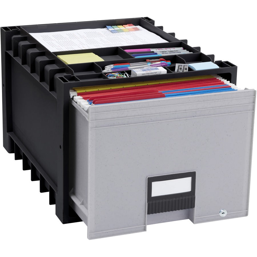 Storex Black/Gray Heavy-duty Archive Drawer - Internal Dimensions: x 18" Width - External Dimensions: 14.3" Length x 18" Width x 12.3" Height - 50 lb - 13.69 gal - Media Size Supported: Letter - Heavy Duty - Stackable - Plastic - Black, Gray - For Lett...
