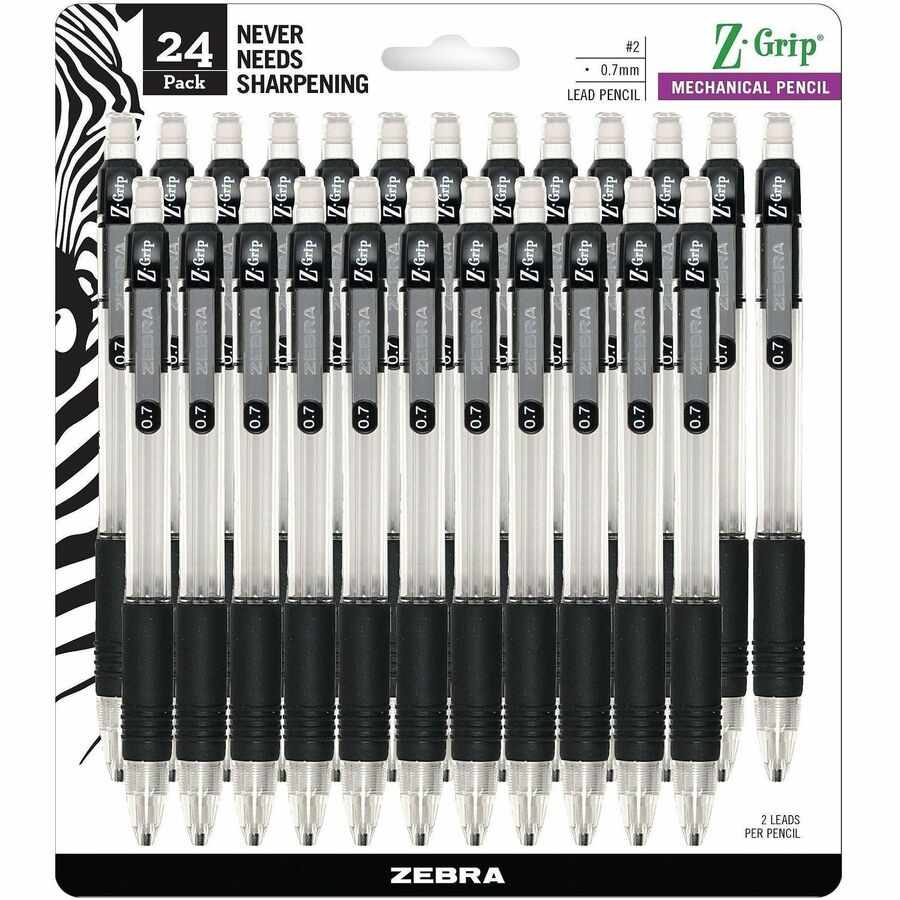 Zebra Pen Z-Grip Mechanical Pencil, 0.7 mm, HB #2 Graphite, Black Grip, 24-Pack - 0.7 mm Graphite Lead - Refillable - Clear Plastic Barrel - 24 / Pack