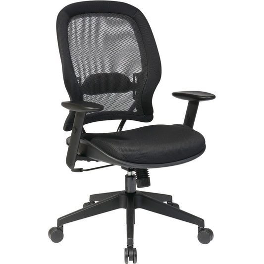 Office Star AirGrid Back & Mesh Seat Managers Chair - Black Seat Color - Black Back Color - High Back - 5-star Base - Armrest - 1 Each
