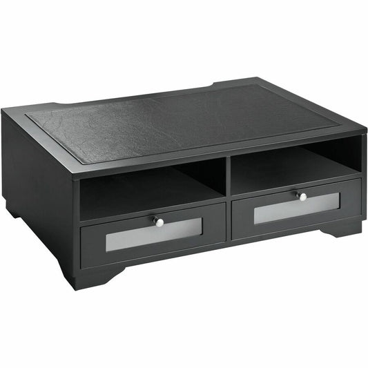 Victor Midnight Black Collection Wood Printer Stand - 2 x Shelf(ves) - 7.75" Height x 21.75" Width x 15.25" Depth - Desktop - Matte - Wood, Glass - Black