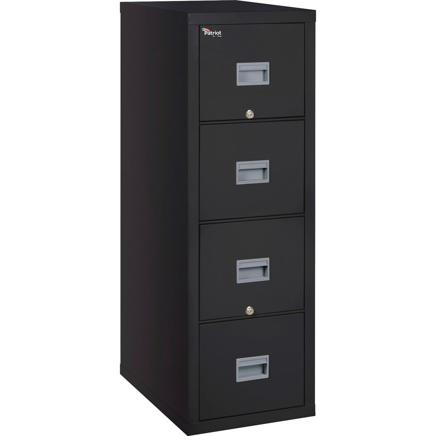 FireKing Patriot Series 4-Drawer Vertical Fire Files - 20.8" Width x 31.6" Depth x 52.8" Height - 4 x Drawer(s) for File - Legal - Vertical - Fire Proof, Impact Resistant, Locking Drawer, Scratch Resistant, Recessed Handle, Ball Bearing Slide - Black...