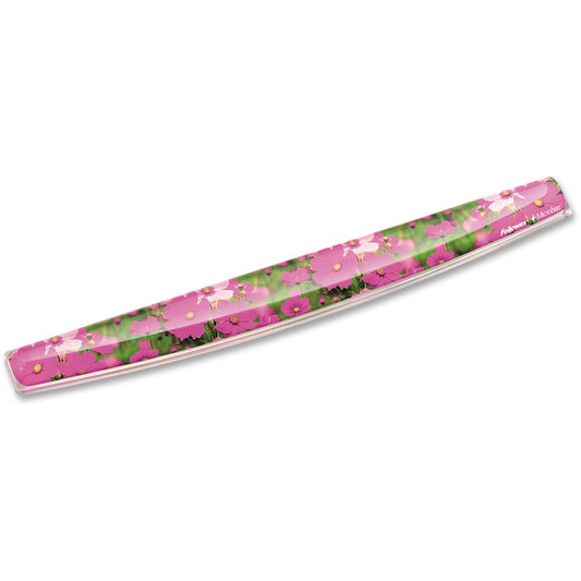 Fellowes Microban Photo Gel Keyboard Wrist Rest - Pink Flowers - 0.75" Height x 18.56" Width x 2.31" Depth - Multicolor - Rubber, Gel - Stain Resistant, Skid Proof - 1 Each