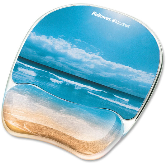 Fellowes Photo Gel Mouse Pad and Wrist Rest with Microban - Sandy Beach - 9.25" Height x 7.88" Width x 0.88" Depth - Multicolor - Rubber, Gel - Stain Resistant, Skid Proof - 1 Each
