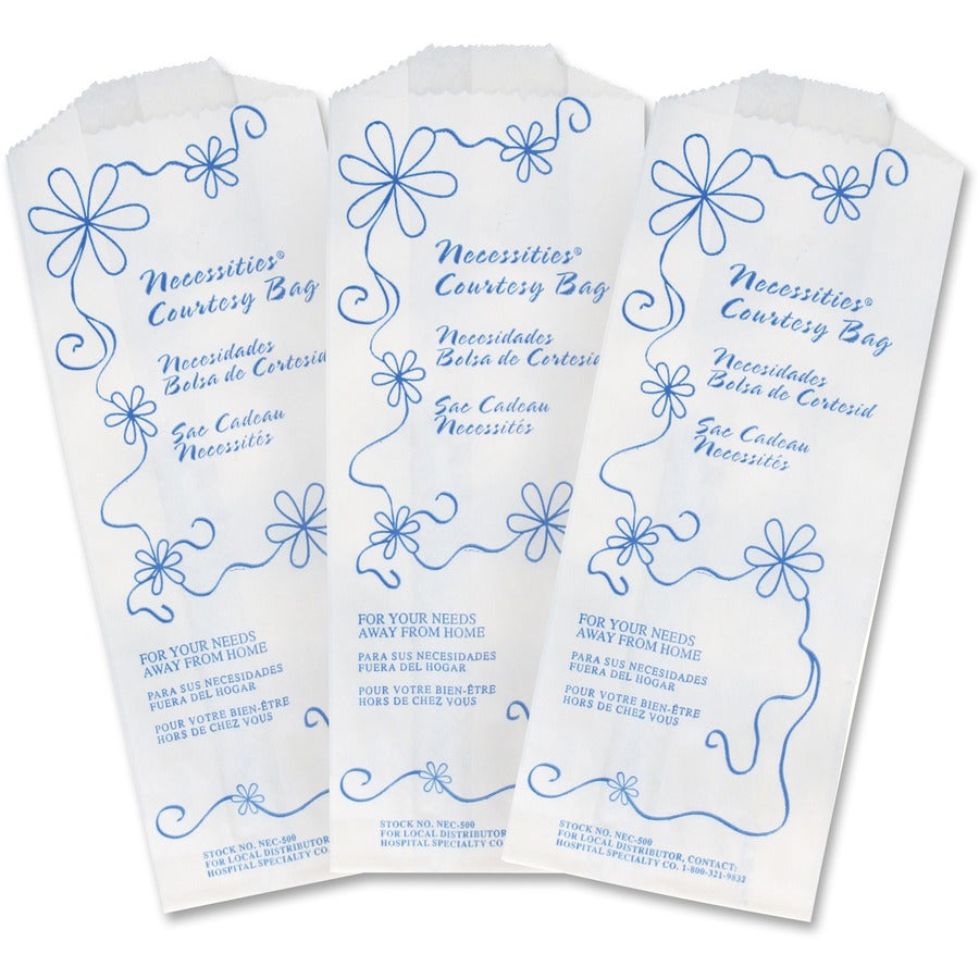 Necessities Courtesy Bags - 7.75" Length x 3" Width x 1.50" Depth - White - Paper - Disposal, Home, Restroom, Sanitary - 500 / Carton