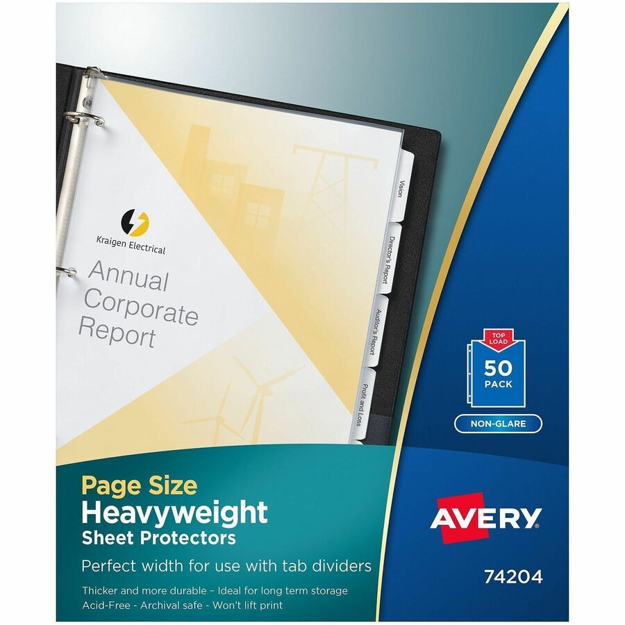 Avery&reg, Sheet Protector - 1 x Sheet Capacity - For Letter 8 1/2" x 11" Sheet - 3 x Holes - Ring Binder - Top Loading - Rectangular - Clear - Polypropylene, Plastic - 1 Box