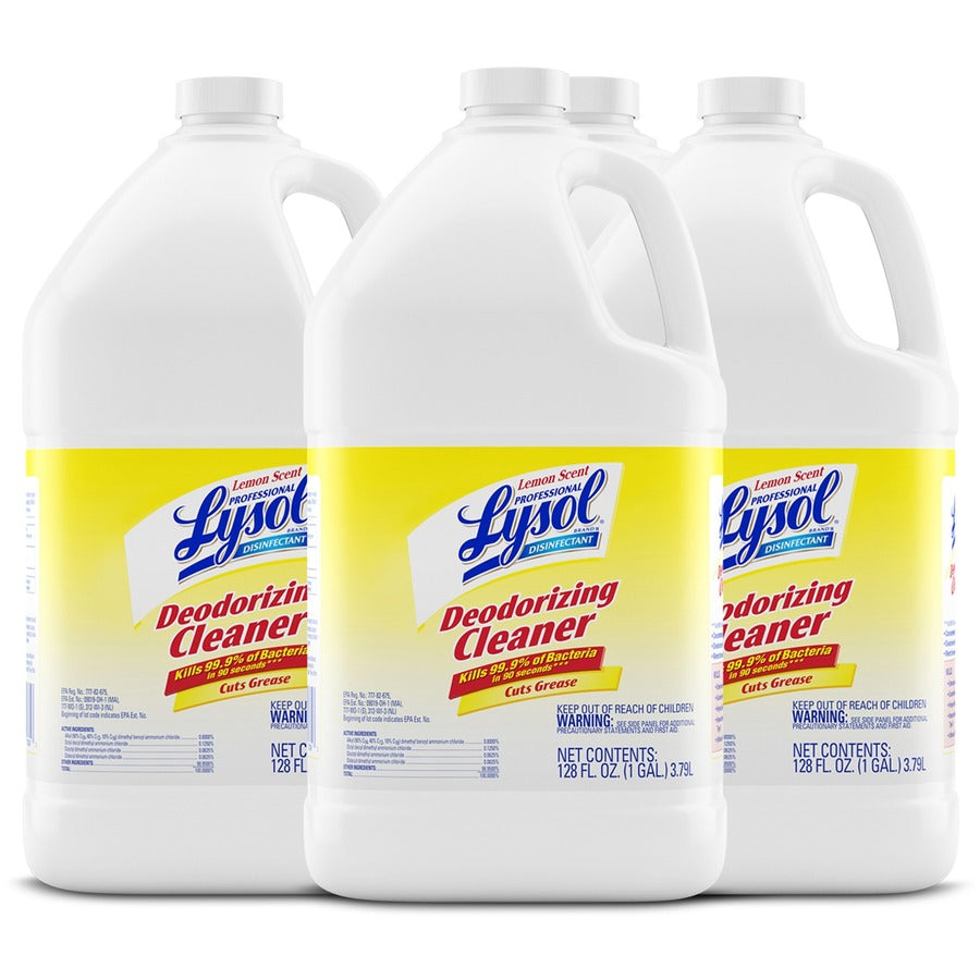 Lysol Deodorizing Cleaner - Concentrate - 128 fl oz (4 quart) - Lemon Scent - Disinfectant, Deodorize - Yellow - 4 / Carton