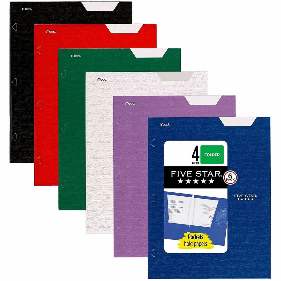 Mead Pocket Folder - 4 Internal Pocket - Assorted - 6 / Pack