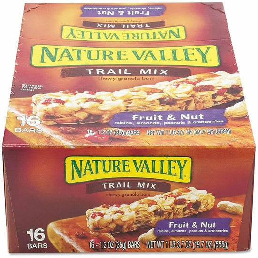 NATURE VALLEY Chewy Trail Mix Bars - Mixed Fruit, Mixed Nut - 1.20 oz - 16 / Box