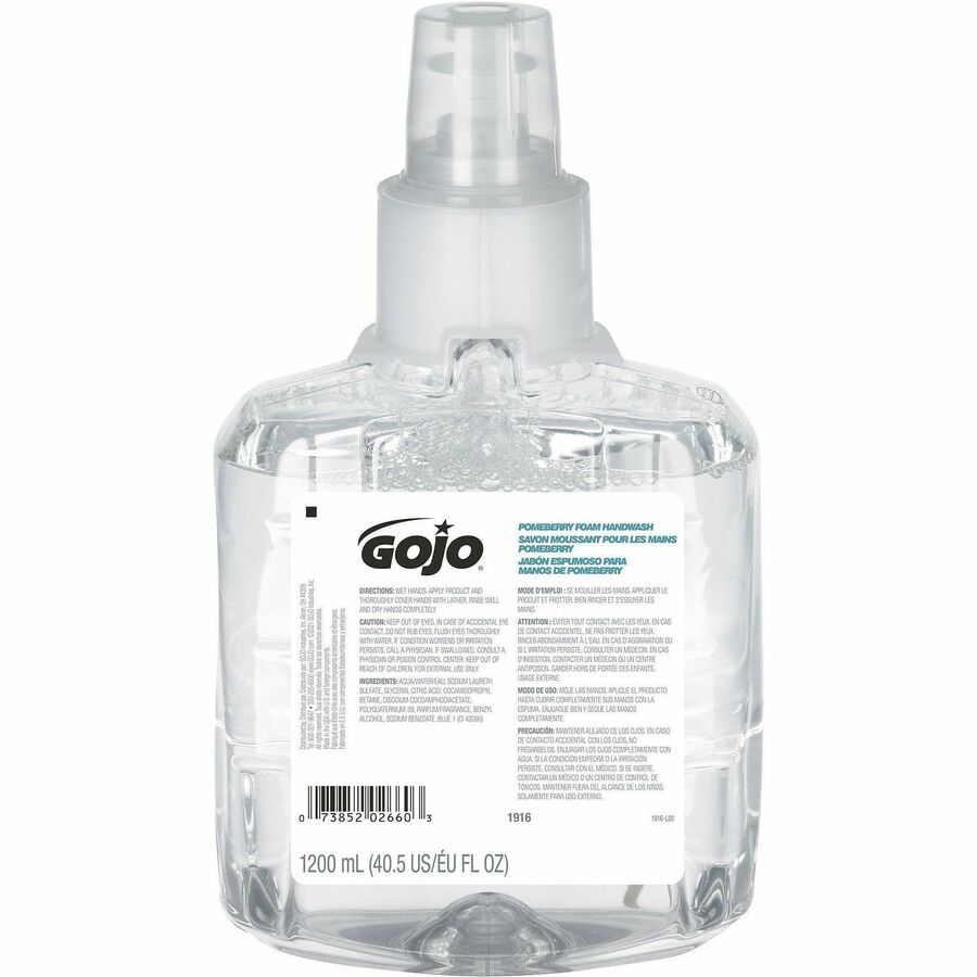 Gojo&reg, LTX-12 Pomeberry Foam Handwash Refill - Pomeberry Scent - 1.27 quart - Bottle Dispenser - Hand - Moisturizing - Light Blue - Bio-based, Rich Lather, Eco-friendly - 1 Each