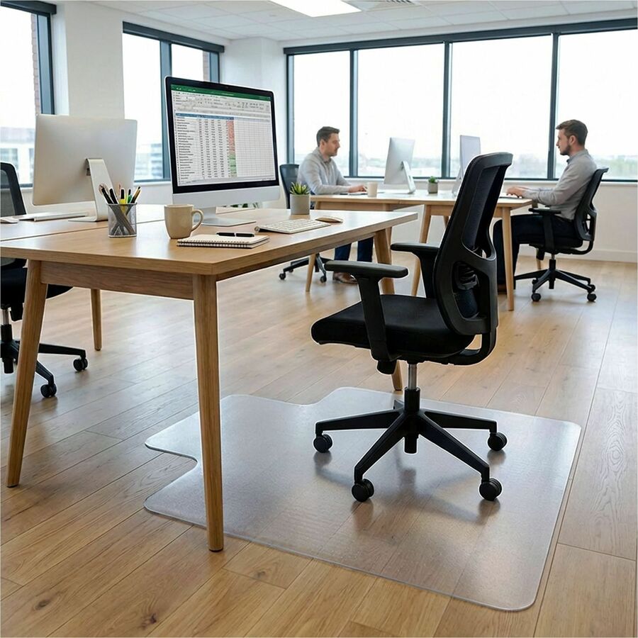 Lorell Lipped Non-Studded Chair Mat for Hard Floors - 45" x 53" - Tile Floor, Vinyl Floor, Hardwood Floor - 45" Width x 53" Depth x 0.070" Thickness - Lip Size 12" Length x 25" Width - Vinyl - Clear - 1 Each