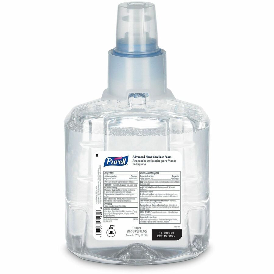 PURELL&reg, Hand Sanitizer Foam Refill - Clean Scent - 1.27 quart - Kill Germs - Skin, Hand - Moisturizing - Clear - Chemical-free - 1 Each