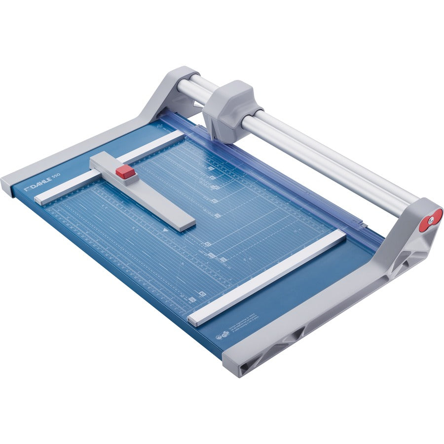 Dahle 550 Professional Rotary Trimmer - 20 Sheet Cutting Capacity - 14" Cutting Length - 3.4" Height x 15.1" Depth x 22.9" Length - Automatic Clamp, Self-sharpening Blade, Automatic Paper Clamp, Adjustable Alignment Guide, Metal Base, Screened Guide, N...