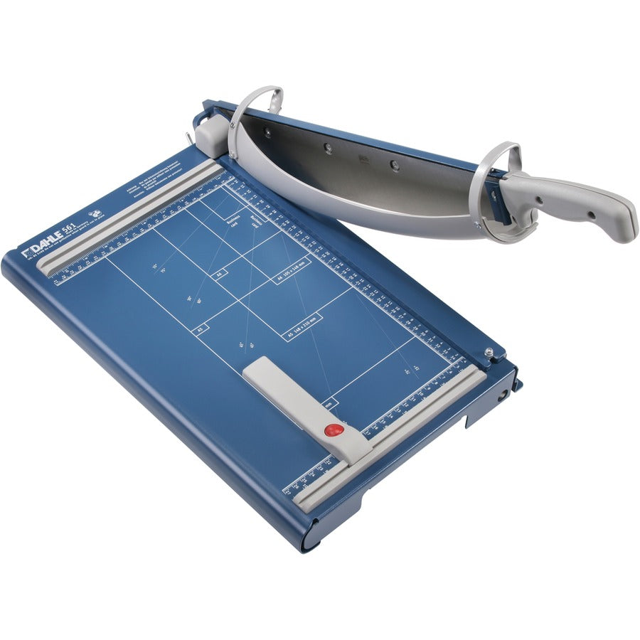 Dahle 561 Premium Guillotine Trimmer - 35 Sheet Cutting Capacity - 14" Cutting Length - 3.3" Height x 10.4" Width x 17.4" Length - Self-sharpening, Automatic Clamp, Safety Guard, Self-sharpening, Adjustable Alignment Guide, Metal Base, Screened Guide...