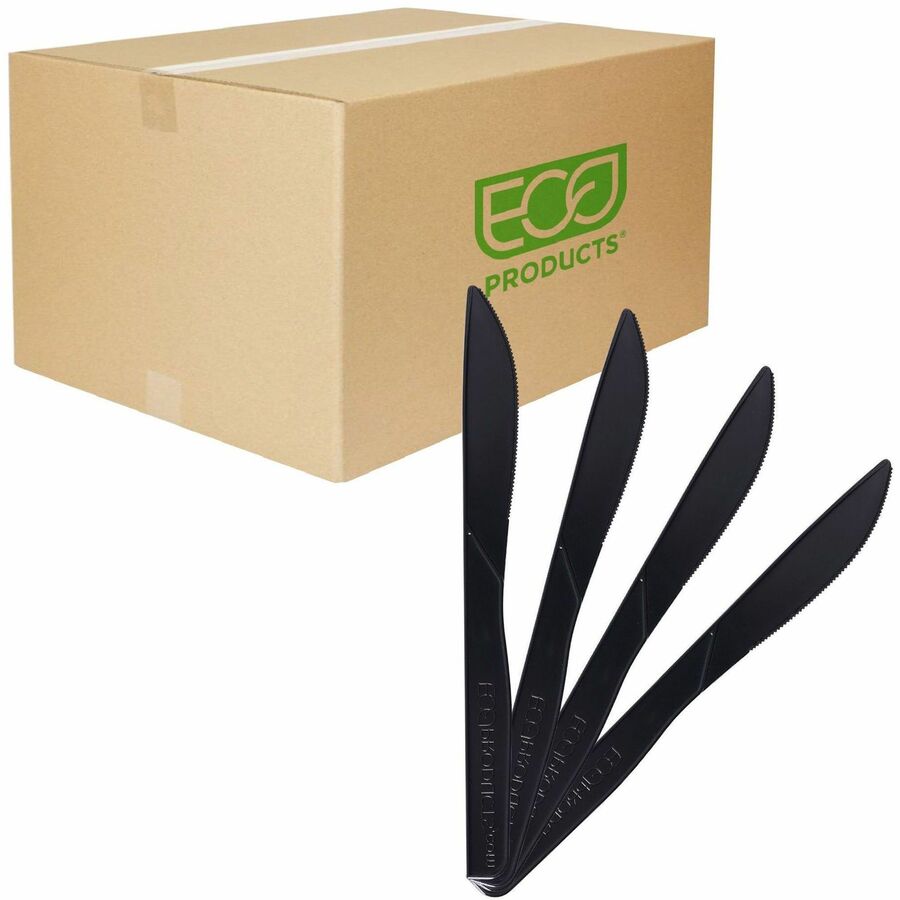 Eco-Products 6" Recycled Polystyrene Knives - Black - 50/Pack - 20 / Carton