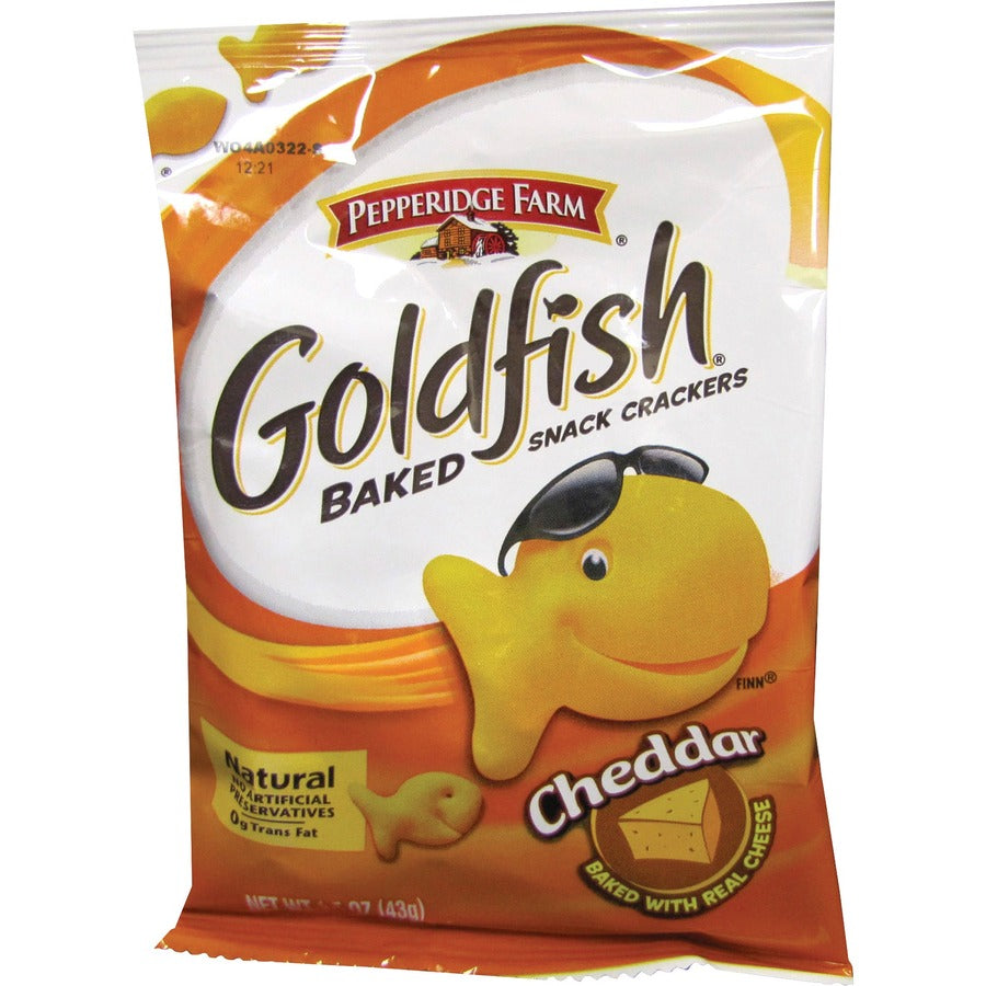 Pepperidge Farm Goldfish Baked Snack Crackers - Trans Fat Free - Cheddar - 1 Serving Bag - 1.50 oz - 72 / Carton