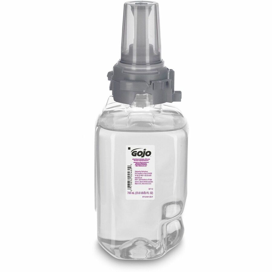 Gojo&reg, ADX-7 Dispenser Antibacterial Hand Soap Refill - Plum Scent - 23.67 fl oz - Pump Bottle Dispenser - Bacteria Remover, Kill Germs - Hand, Skin - Moisturizing - Antibacterial - Clear - Rich Lather, Bio-based - 1 Each