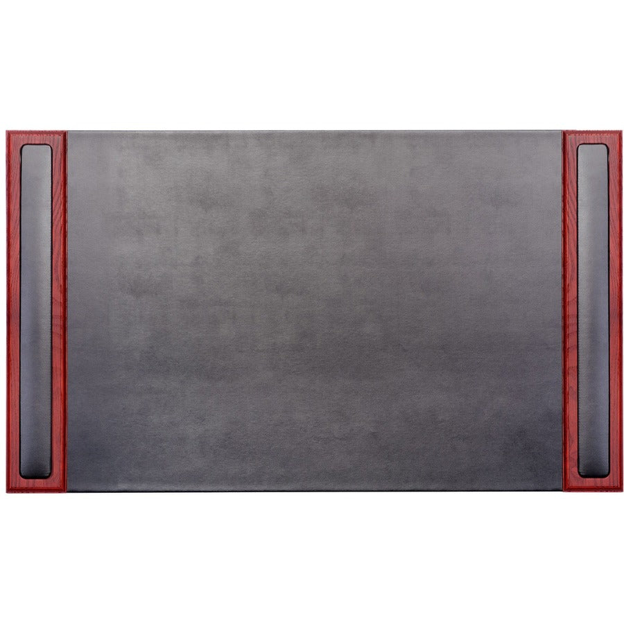 Dacasso Rosewood & Leather Side-Rail Desk Pad - 20" Width - Leather - Black - 1 Each