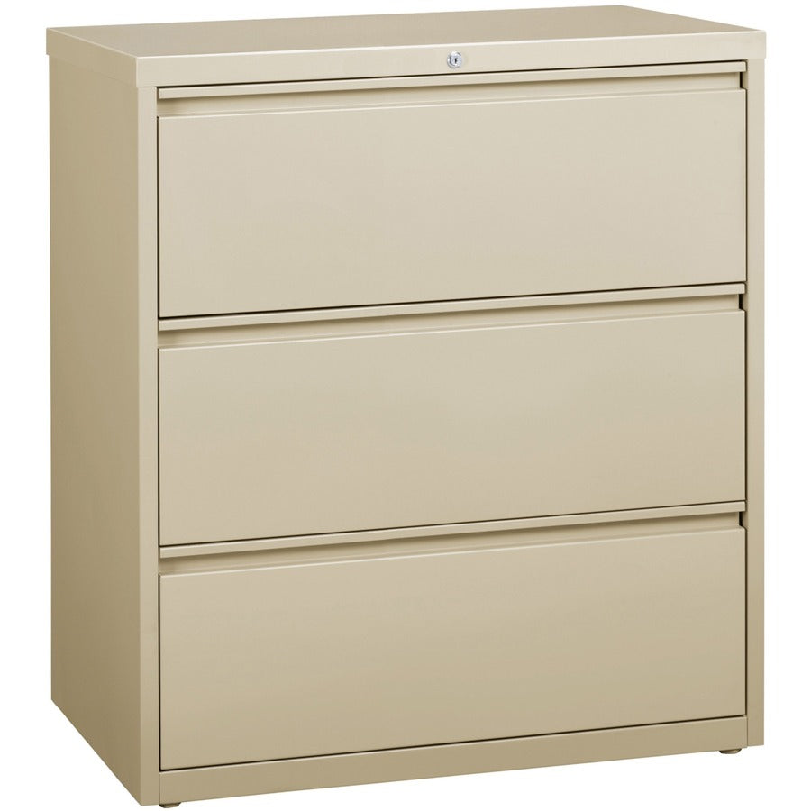Lorell Fortress Series Lateral File - 36" Width x 18.6" Depth x 40.3" Height - 3 x Drawer(s) for File - Letter, Legal, A4 - Lateral - Locking Drawer, Magnetic Label Holder, Ball-bearing Suspension, Leveling Glide - Putty - Steel - Recycled