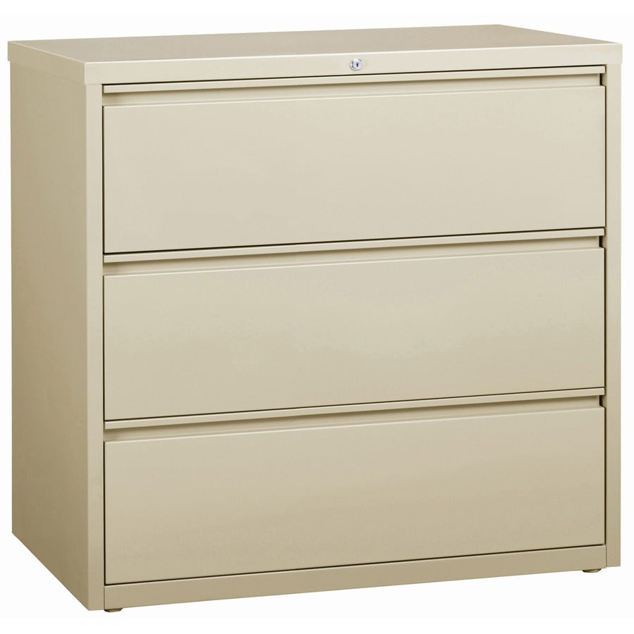 Lorell Fortress Series Lateral File - 42" Width x 18.6" Depth x 40.3" Height - 3 x Drawer(s) for File - Letter, Legal, A4 - Lateral - Locking Drawer, Magnetic Label Holder, Ball-bearing Suspension, Leveling Glide - Putty - Steel - Recycled