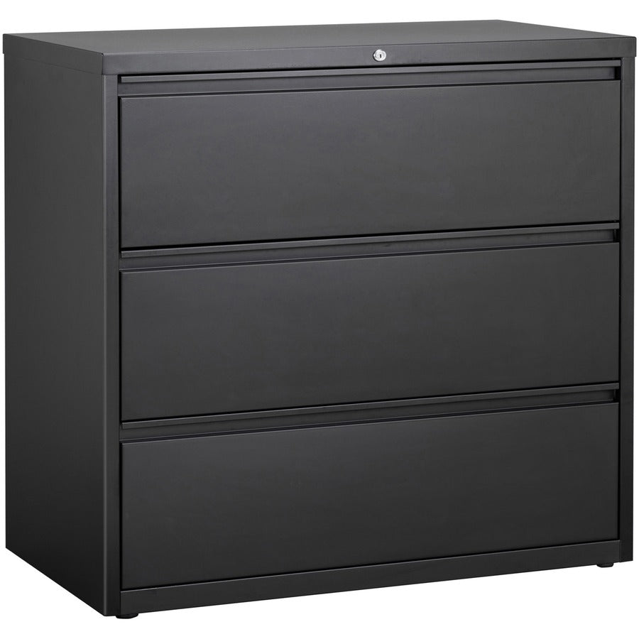 Lorell Fortress Series Lateral File - 42" Width x 18.6" Depth x 40.3" Height - 3 x Drawer(s) for File - Letter, Legal, A4 - Lateral - Locking Drawer, Magnetic Label Holder, Ball-bearing Suspension, Leveling Glide - Black - Steel - Recycled