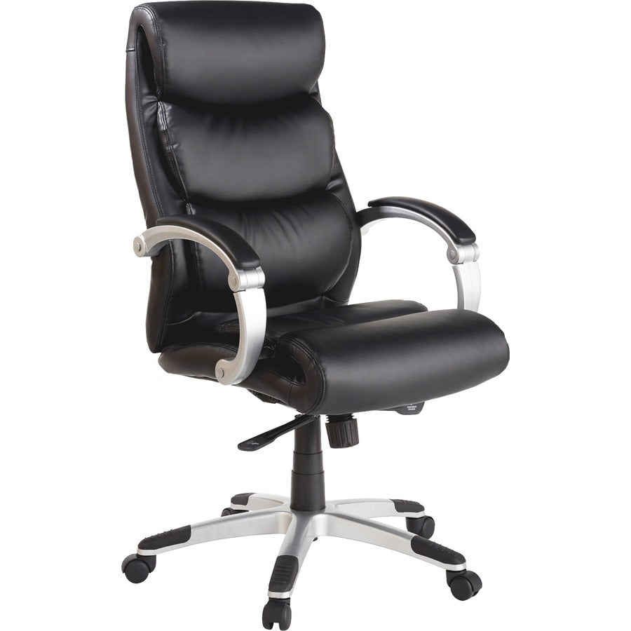 Lorell Executive High-back Chair with Flexing Arms - Powder Coated Frame Color - 5-star Base - Black, Silver - Bonded Leather - 1 Each