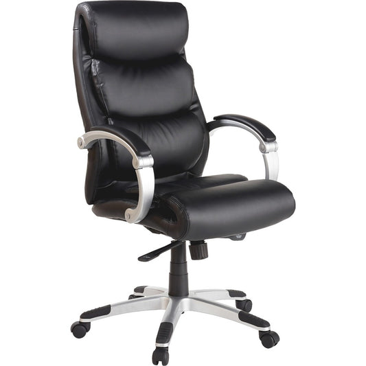 Lorell Executive High-back Chair with Flexing Arms - Powder Coated Frame Color - 5-star Base - Black, Silver - Bonded Leather - 1 Each