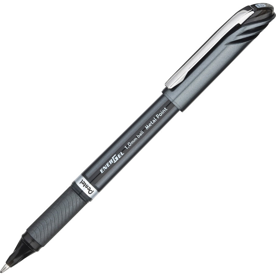 EnerGel EnerGel NV Liquid Gel Pens - Black Ink - Gel-based - Gray Barrel - Metal Tip - 12 / Dozen
