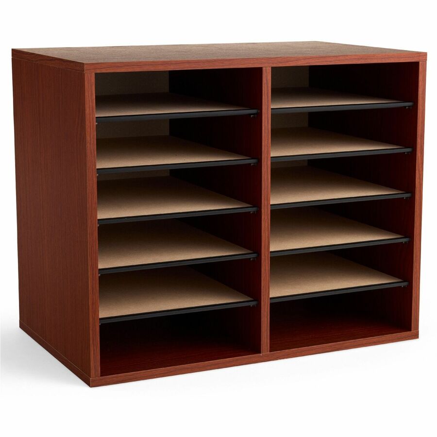 Safco Adjustable 12-Slot Wood Literature Organizer - 12 Compartment(s) - Desktop - Adjustable - Laminate - Cherry - Hardboard, Fiberboard - 1 Each
