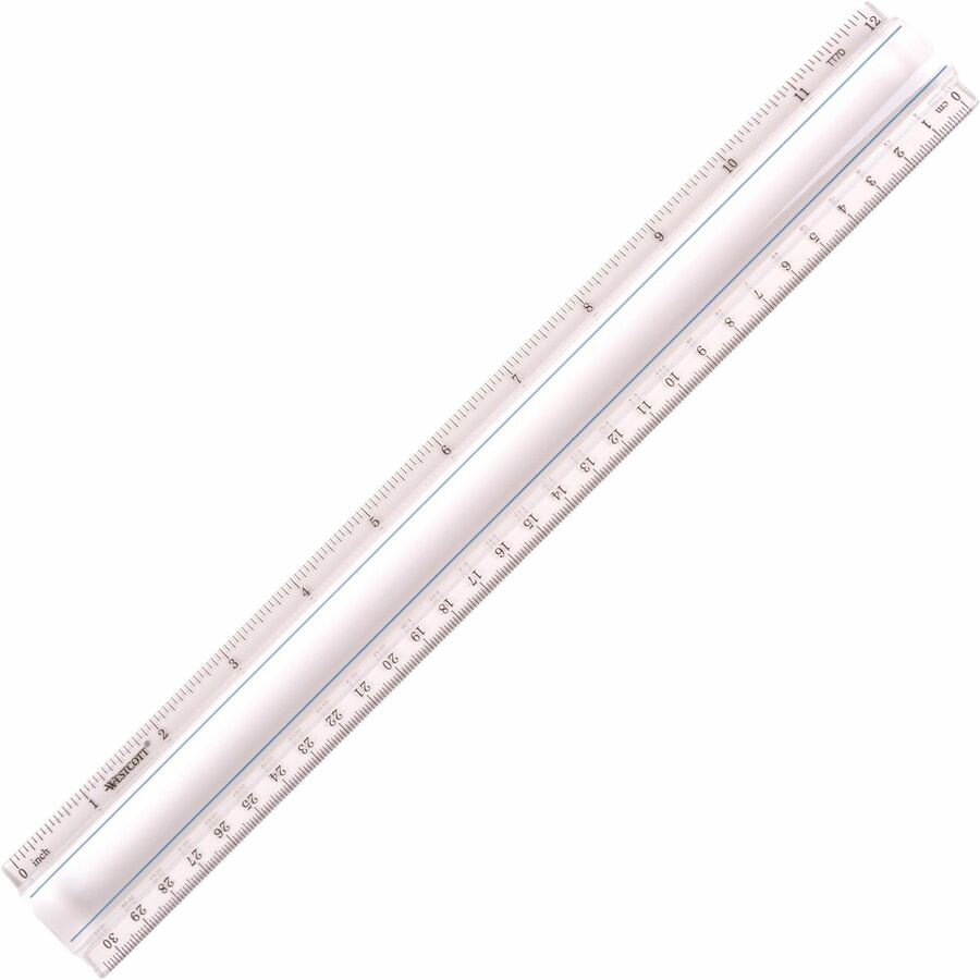 Westcott 12" Clear Magnifying Data Processing Ruler - 12" Length - 1/16 Graduations - Imperial, Metric Measuring System - Glass - Clear - 1 Each