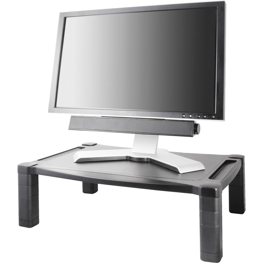 Kantek Extra-Wide Single-Level Height-Adjustable Monitor Stand - 60 lb Load Capacity - 1 x Shelf(ves) - DepthDesktop - Plastic - Black
