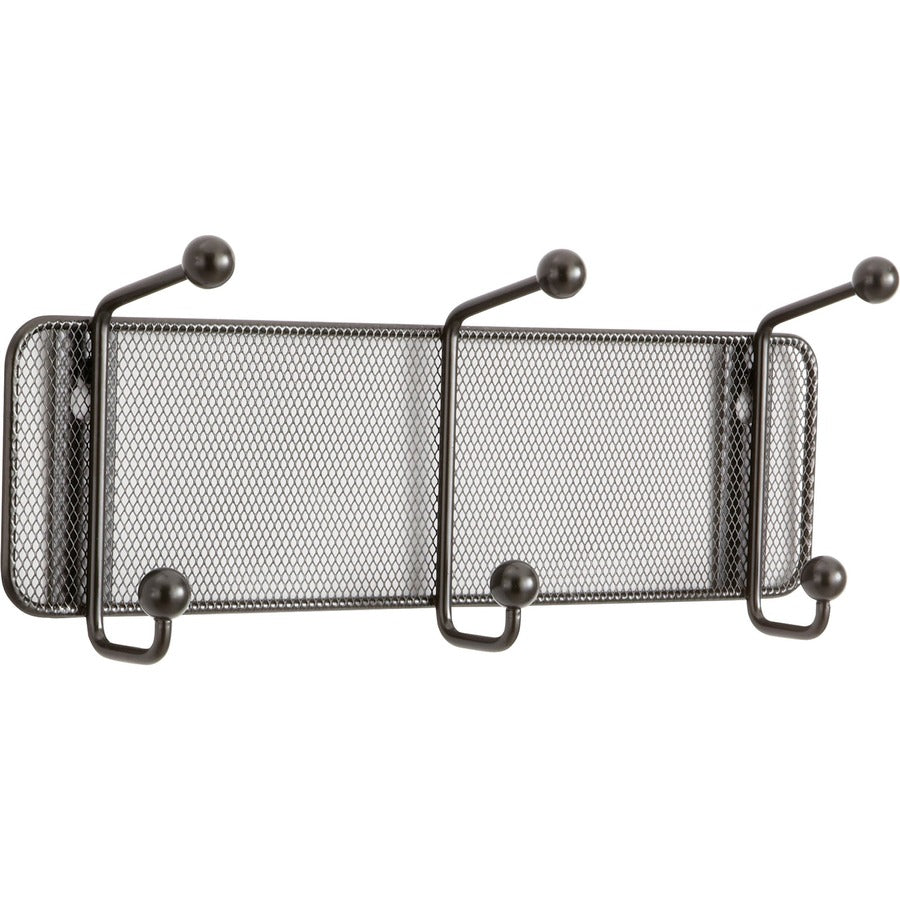 Safco Onyx Mesh 3-Hook Garment Wall Rack - 3 Hooks - 5.5" Height x 14.8" Width - Double Hook - for Garment, Coat, Hat - Steel - Black - 1 Each
