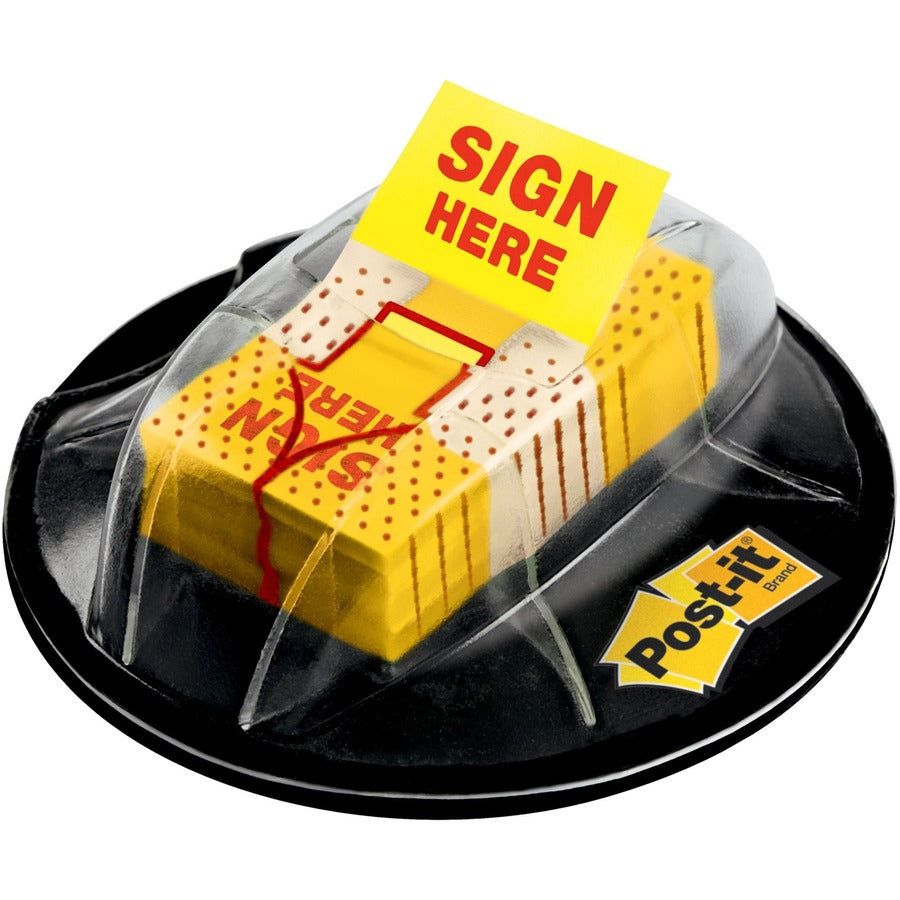 Post-it&reg, Sign Here Flags in Desk Grip Dispenser - 1" x 1.75" - 200 Flag Capacity - Yellow