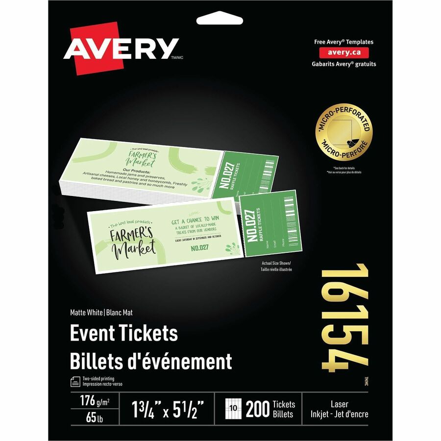 Avery Event Tickets with Tear-Away Stubs - Laser, Inkjet