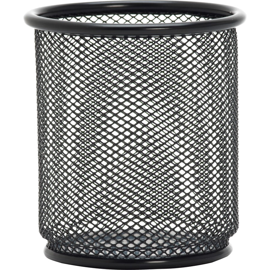 Lorell Mesh Wire Pencil Cup Holder - 3.5" Height x 3.9" Width - Steel - Black - 1 Each