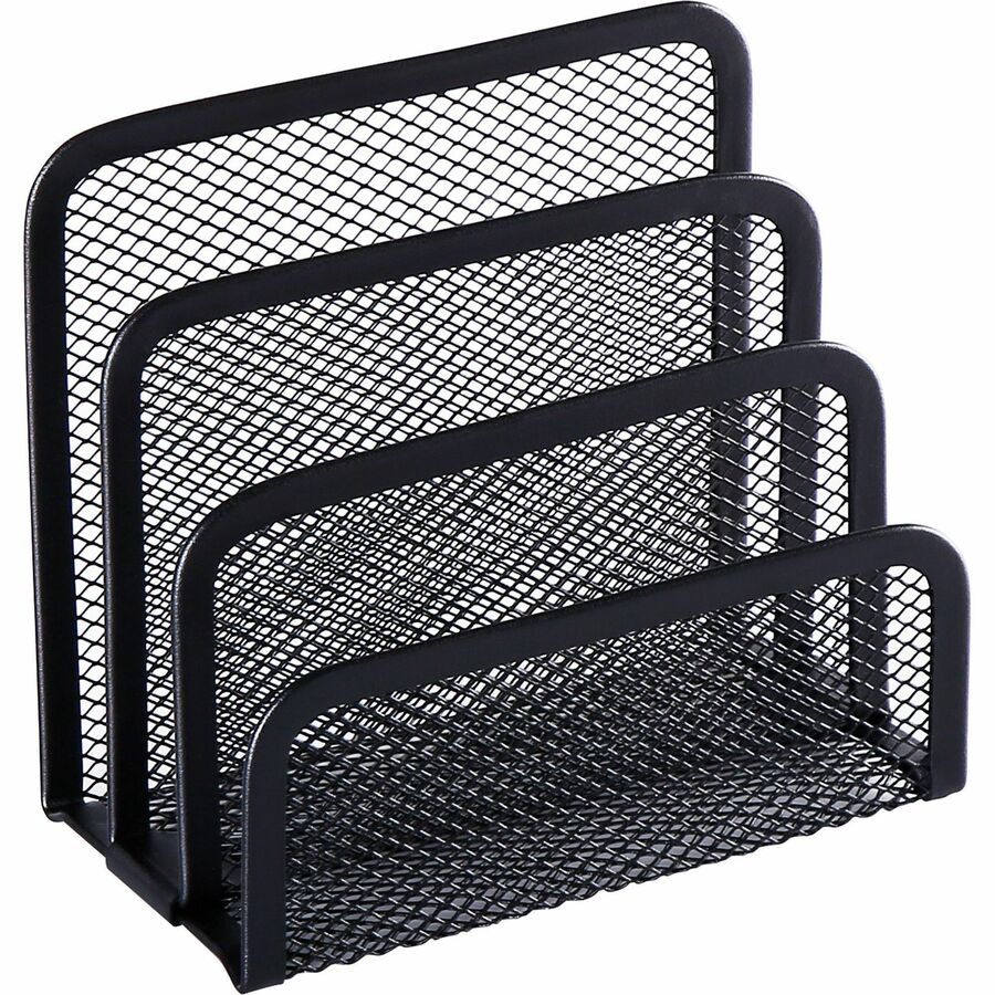 Lorell Mesh Vertical Desktop File Sorter - 4 Divider(s) - 5.63" Height x 5.25" Width x 3.13" Depth - Black - Steel - 1 Each